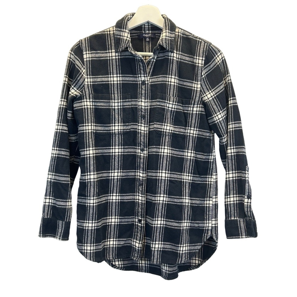 Madewell Shirt Womens XS Black White Button Up Flannel Long Sleeve